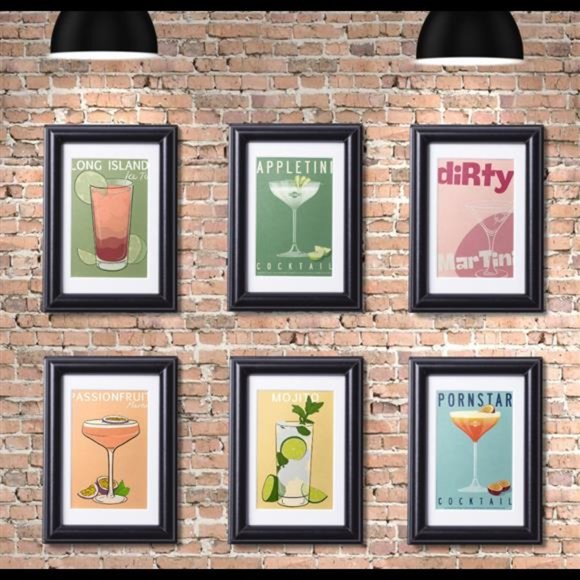 Art Vintage Retro Style Mixed Drink Liquor Bar Decor Wall Art Set Of 6 Prints 85x11 Poshmark